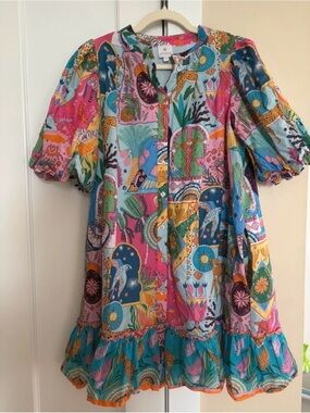 J. Marie Sloane belted mini dress cotton multi color print size small